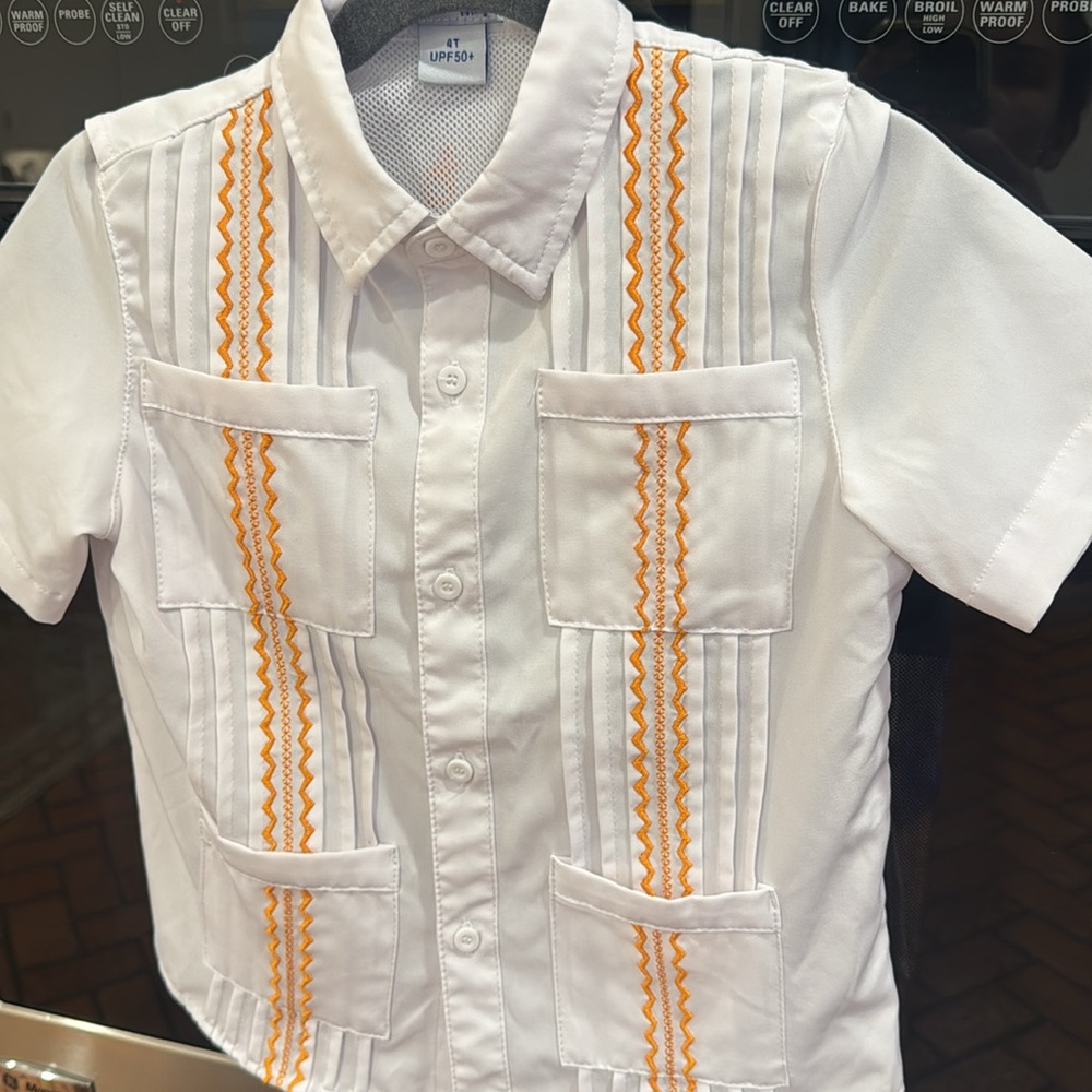 Blue Quail - Boys Guayabera- White & Orange Short Sleeve Shirt - Size: 4T - Picture 2 of 4